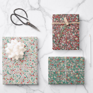 Vintage-Aquarell-Blumen Winterwiese (Multi) Geschenkpapier Set