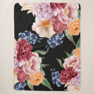 Vintage-Aquarell-Blumenmuster und botanisches Schw Sherpadecke