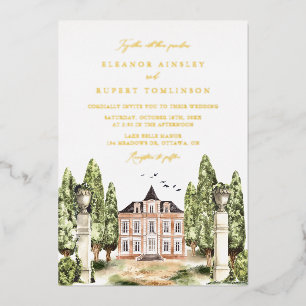 Vintage-Aquarell-Hochzeit im englischen Herrenhaus Folieneinladung
