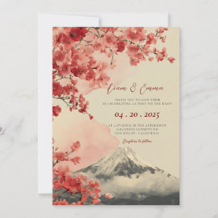Vintage-Aquarell Japanische Landschaft Hochzeit Einladung