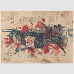 Vintage-Aquarell japanischer Samurai-Krieger Seidenpapier