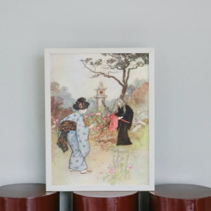 Vintage-Aquarell-Japanisches Märchen Poster