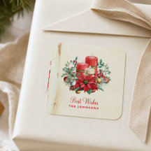 Vintage-Aquarell-Kerzen & Weihnachtsstern