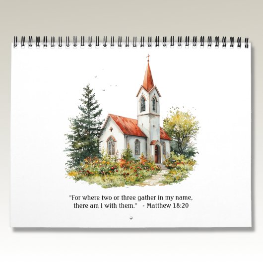 Vintage-Aquarell-Kirchen-Kalender Kalender