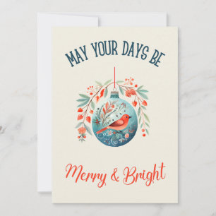 Vintage-Aquarell Kühl Blau & Rot Vogel Weihnachten