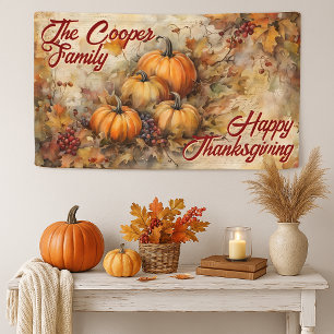 Vintage-Aquarell-Kürbis-Thanksgiving-Familie  Banner