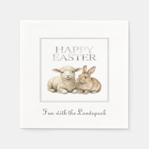 Vintage-Aquarell-Lamm- und -Kaninchen-Ostern Serviette