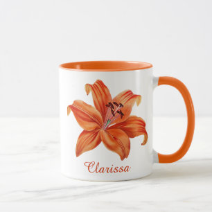 Vintage-Aquarell Orange & Rote Lilie Monogramm Nam Tasse