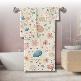 Vintage-Aquarell-Osterblumen-Blätter-Eier Badhandtuch Set