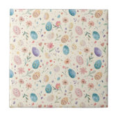 Vintage-Aquarell-Osterblumen-Blätter-Eier Fliese (Vorderseite)