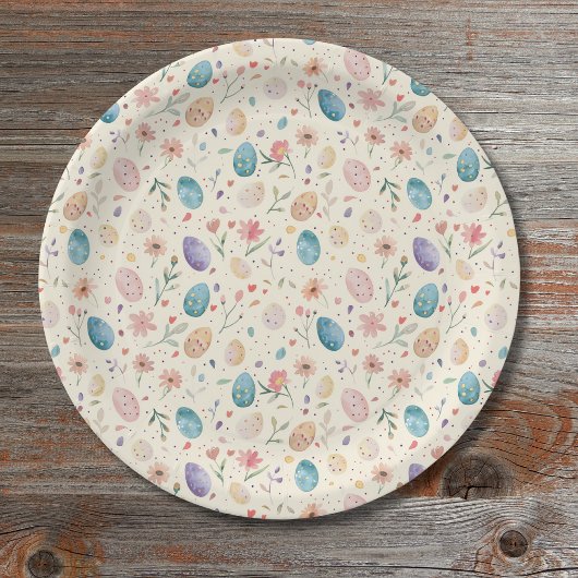 Vintage-Aquarell-Osterblumen-Blätter-Eier Pappteller