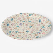 Vintage-Aquarell-Osterblumen-Blätter-Eier Pappteller (Schrägansicht)