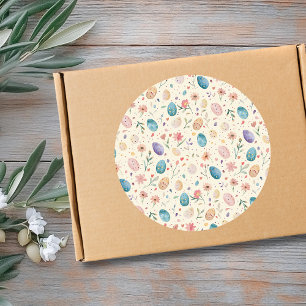 Vintage-Aquarell-Osterblumen-Blätter-Eier Runder Aufkleber