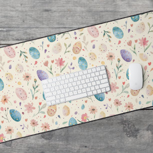 Vintage-Aquarell-Osterblumen-Blätter-Eier Schreibtischunterlage