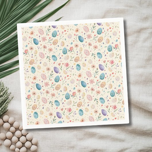 Vintage-Aquarell-Osterblumen-Blätter-Eier Serviette