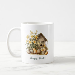 Vintage-Aquarell-Osterhasen mit Narzissen Kaffeetasse