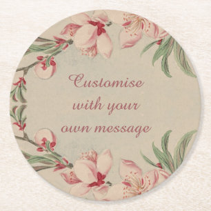 Vintage-Aquarell-Rosa-Blumenmuster mit individuell Runder Pappuntersetzer