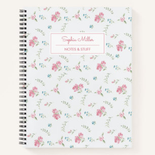 Vintage-Aquarell-Rosa-Rosen-Monogramm Ihr Name Notizblock