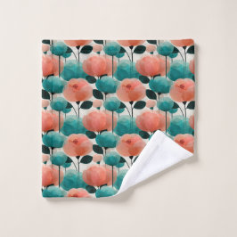 Vintage-Aquarell-Rosa- und Grün-Blumenmuster Badhandtuch Set