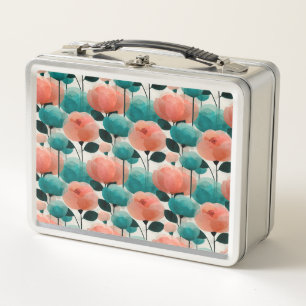 Vintage-Aquarell-Rosa- und Grün-Blumenmuster Metall Brotdose