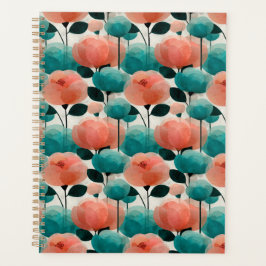 Vintage-Aquarell-Rosa- und Grün-Blumenmuster Planer
