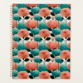 Vintage-Aquarell-Rosa- und Grün-Blumenmuster Planer