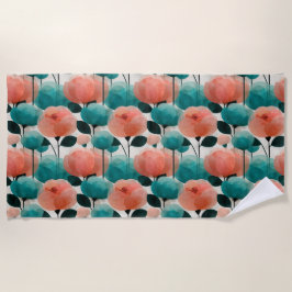 Vintage-Aquarell-Rosa- und Grün-Blumenmuster Strandtuch