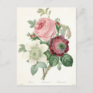 Vintage-Aquarell-Rosen-Anemonen-Sträußchen  Postkarte