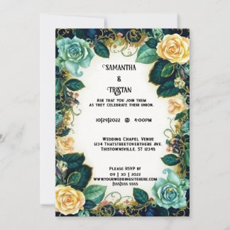 Vintage-Aquarell-Rosen mit goldenem Rand Hochzeit Einladung