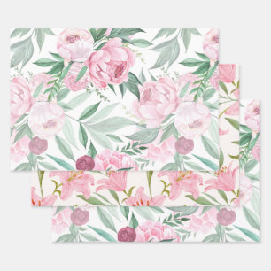 Vintage-Aquarell-Sammlung rosa Gartenblumen  Geschenkpapier Set