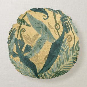 Vintage, Aquarell Schöne tropische Blätter Rundes Kissen