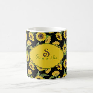Vintage-Aquarell-Sonnenblumen-Name-Monogramm Kaffeetasse