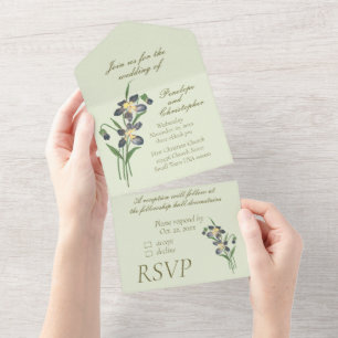 Vintage-Aquarell-Veilchen-Sage-Grün-Hochzeit All In One Einladung