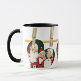 Vintage-Aquarell von Santa Claus und Mrs. Claus Tasse