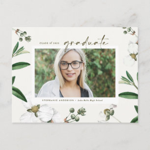 Vintage-Aquarell Weiße Blumen Foto Abschluss Einladungspostkarte