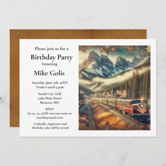 Vintage Aquarellbahn Einladung zur Geburtstagspart (Vorne/Hinten)