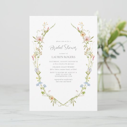 Vintage Aquarellbahn Wildblume Garten Brautparty Einladung (Stehend Vorderseite)