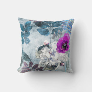 Vintage Aquarellblume Lilac Poppies Kissen