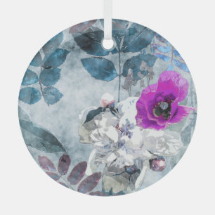 Vintage Aquarellblume Lilac Poppies Ornament Aus Glas