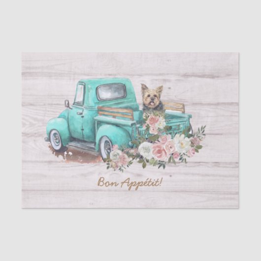 Vintage Aquarellblume & Yorkshire Terrier Dog Seidenpapier (Vorderseite)