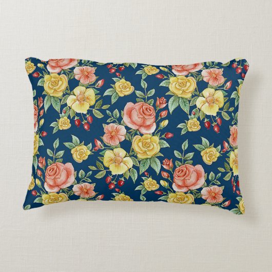 Vintage Aquarellblumen-Rose Hintergrund | Dekokissen (Rückseite)