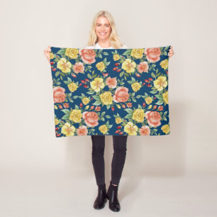 Vintage Aquarellblumen-Rose Hintergrund   Fleecedecke