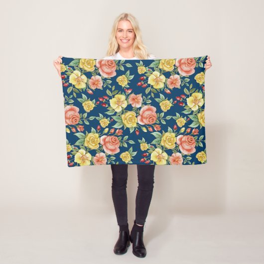 Vintage Aquarellblumen-Rose Hintergrund | Fleecedecke (Beispiel)