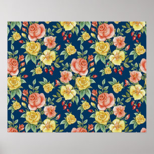 Vintage Aquarellblumen-Rose Hintergrund   Poster