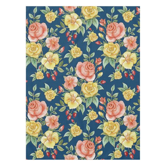 Vintage Aquarellblumen-Rose Hintergrund | Tischdecke (Vorderseite)