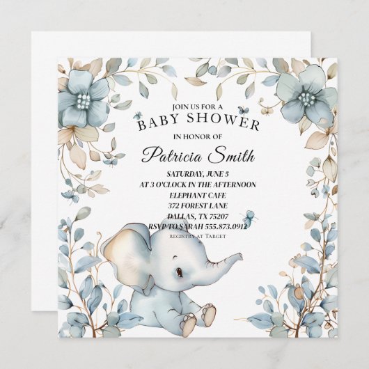 Vintage Aquarellblütendusche Einladung (Vorne/Hinten)