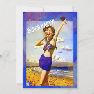 Vintage Aquarellfarbe Erwachsene Strand Party Einl Einladung