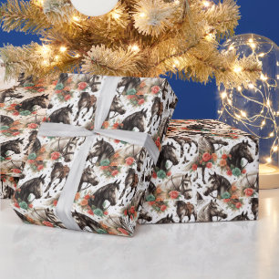 Vintage Aquarellfarbe Nahtlose Pferdemalerei Geschenkpapier