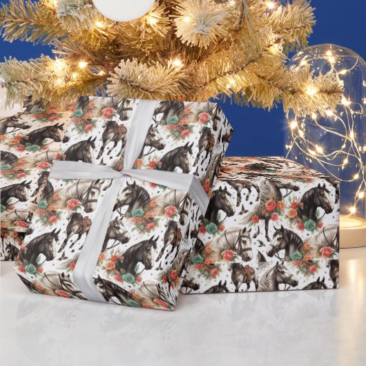 Vintage Aquarellfarbe Nahtlose Pferdemalerei Geschenkpapier (Feiertage)