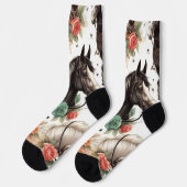 Vintage Aquarellfarbe Nahtlose Pferdemalerei Socken (Linkes Detail)